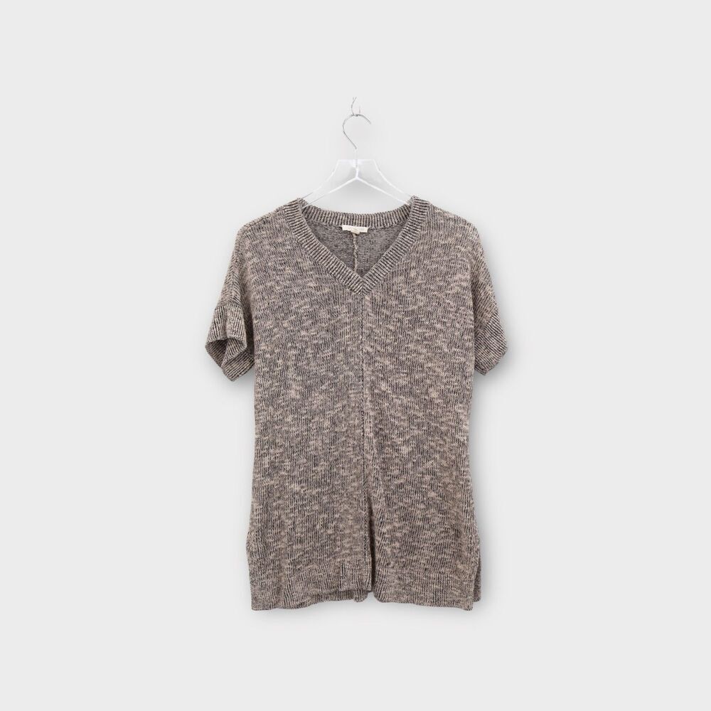 Eileen Fisher Organic Linen & Cotton V Neck Short Sleeve Sweater Small Petite